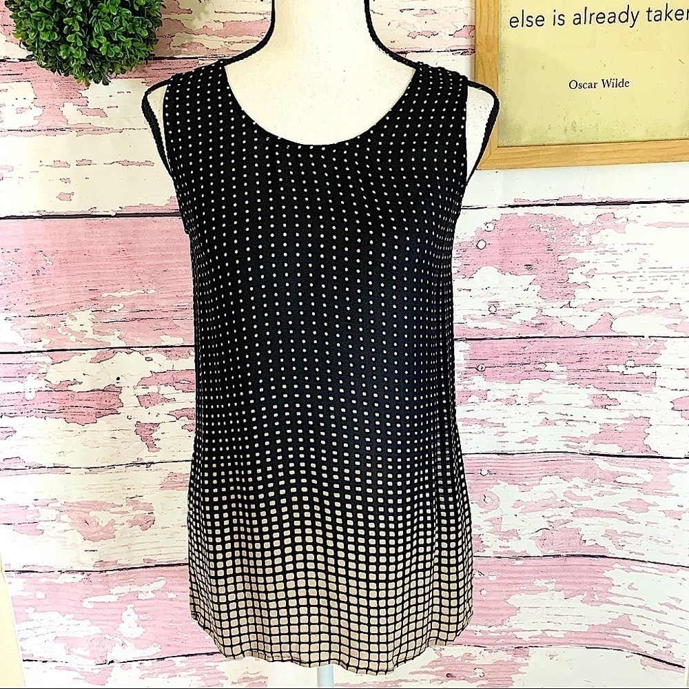 MAG BY MAGASCHONI Black Cream Polkadot Ombre 100% Silk Sleeveless Tank Top Small